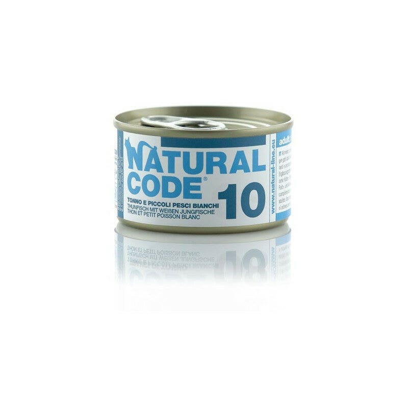 Natural code 10 tonno e piccoli pesci bianchi gatti adulti lattina 85g