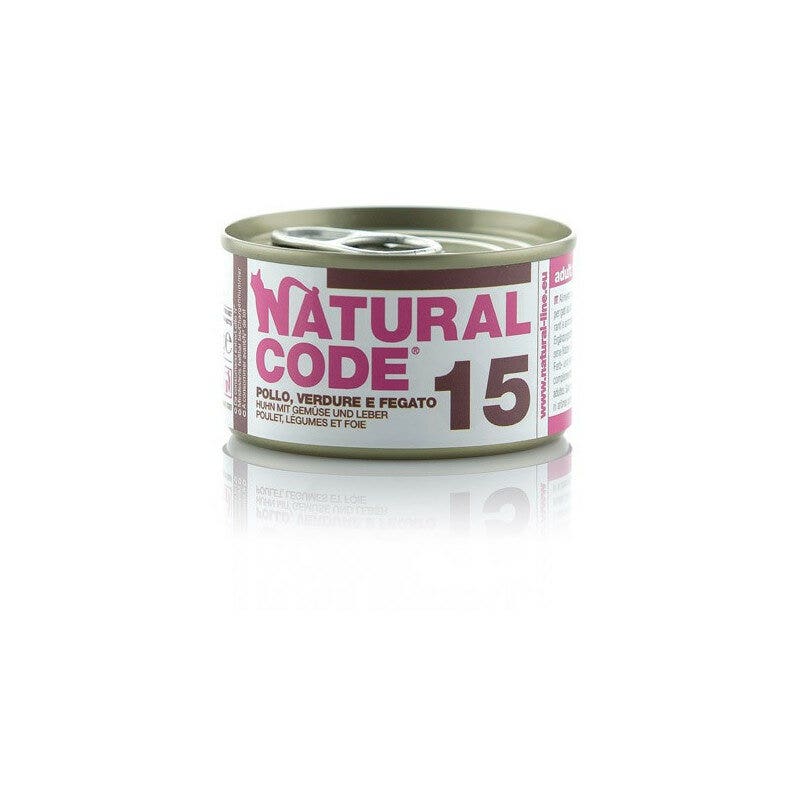 Natural code 15 pollo verdure e fegato gatti adulti lattina 85g