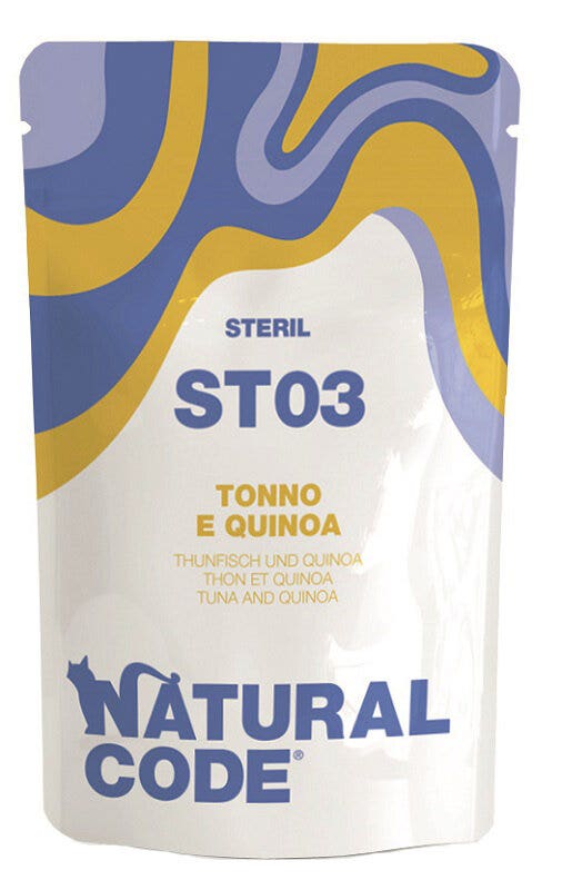 Natural code st03 tonnetto e mirtilli gatti adulti sterilizzati busta 70g