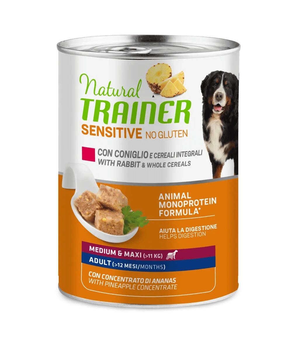 Natural trainer cane sensitive no gluten coniglio e cereali umido per cane 400g