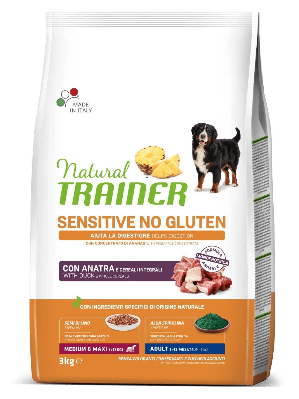 Natural trainer cane sensitive no gluten medium & maxi adult con anatra 12kg