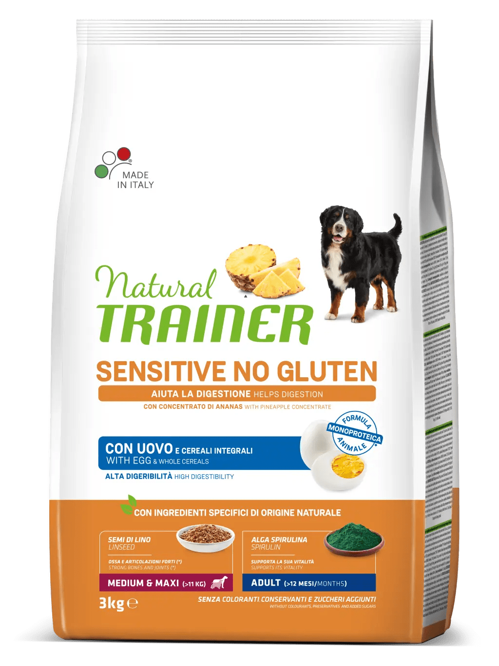 Natural trainer cane sensitive no gluten medium & maxi adult con uova 3kg