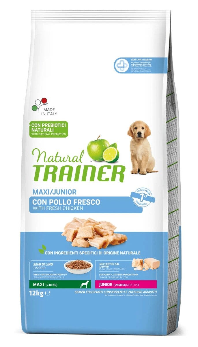 Natural trainer crocchette pollo per cuccioli taglia grande sacco 12 kg