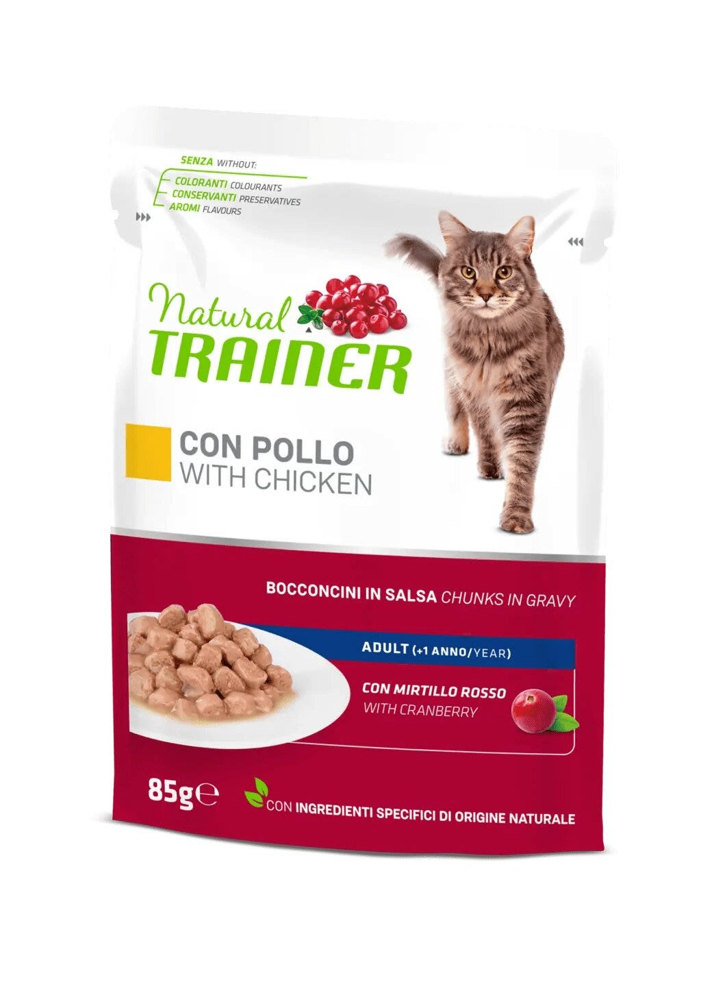 Natural trainer gatto hairball adult con pollo bocconcini in salsa 85g