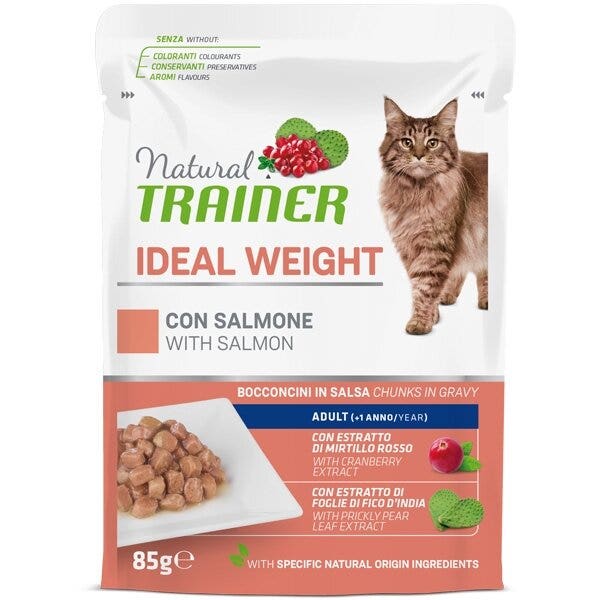 Natural trainer gatto ideal weight adult con salmone bocconcini in salsa 85g