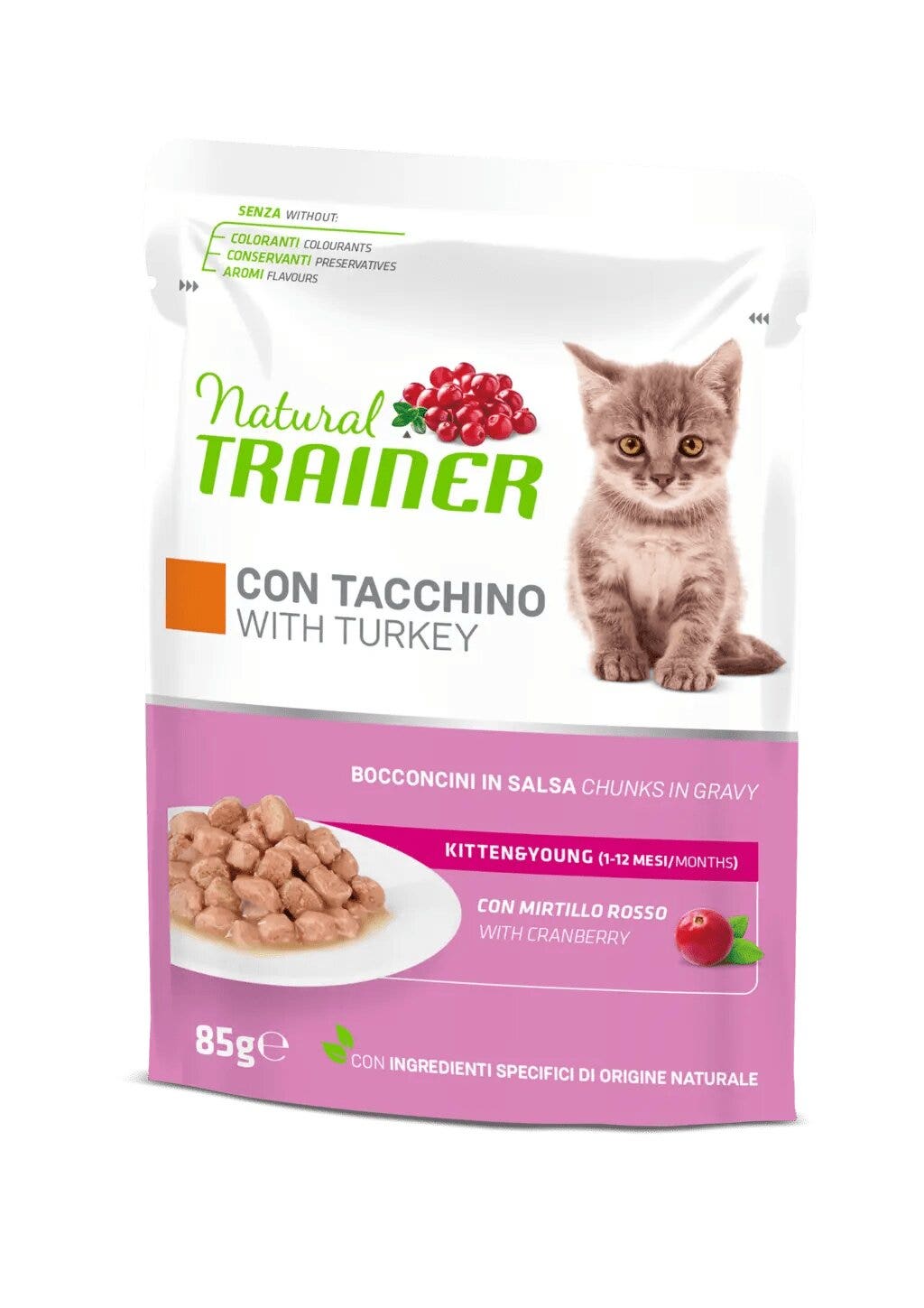 Natural trainer gatto kitten & young con tacchino bocconcini in salsa 85g