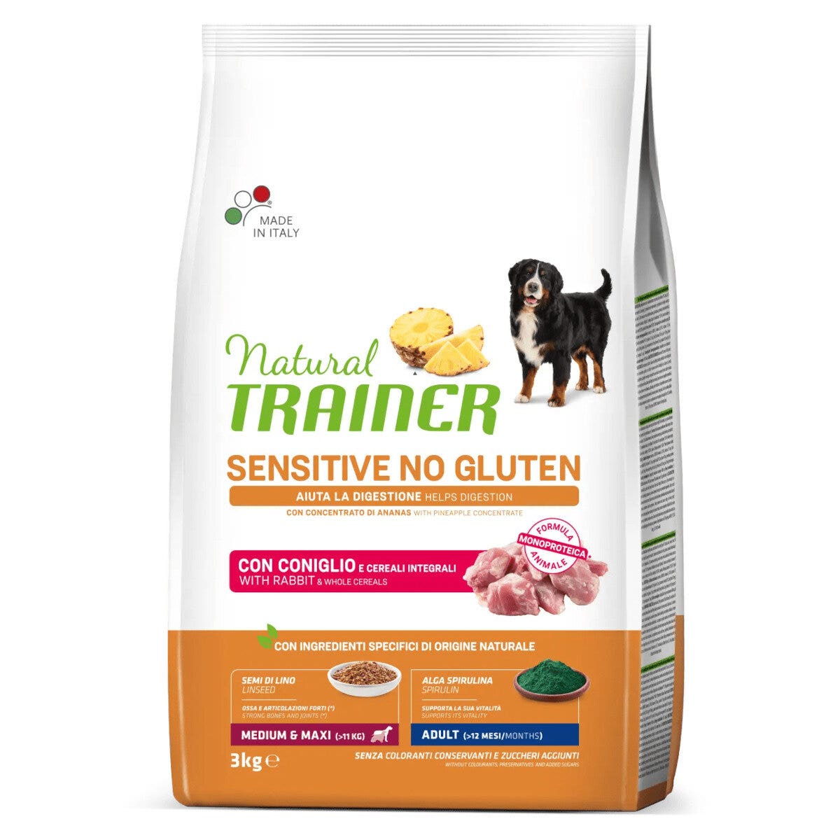 Natural trainer sensitive no gluten medium & maxi adult con coniglio per cani adulti 3kg