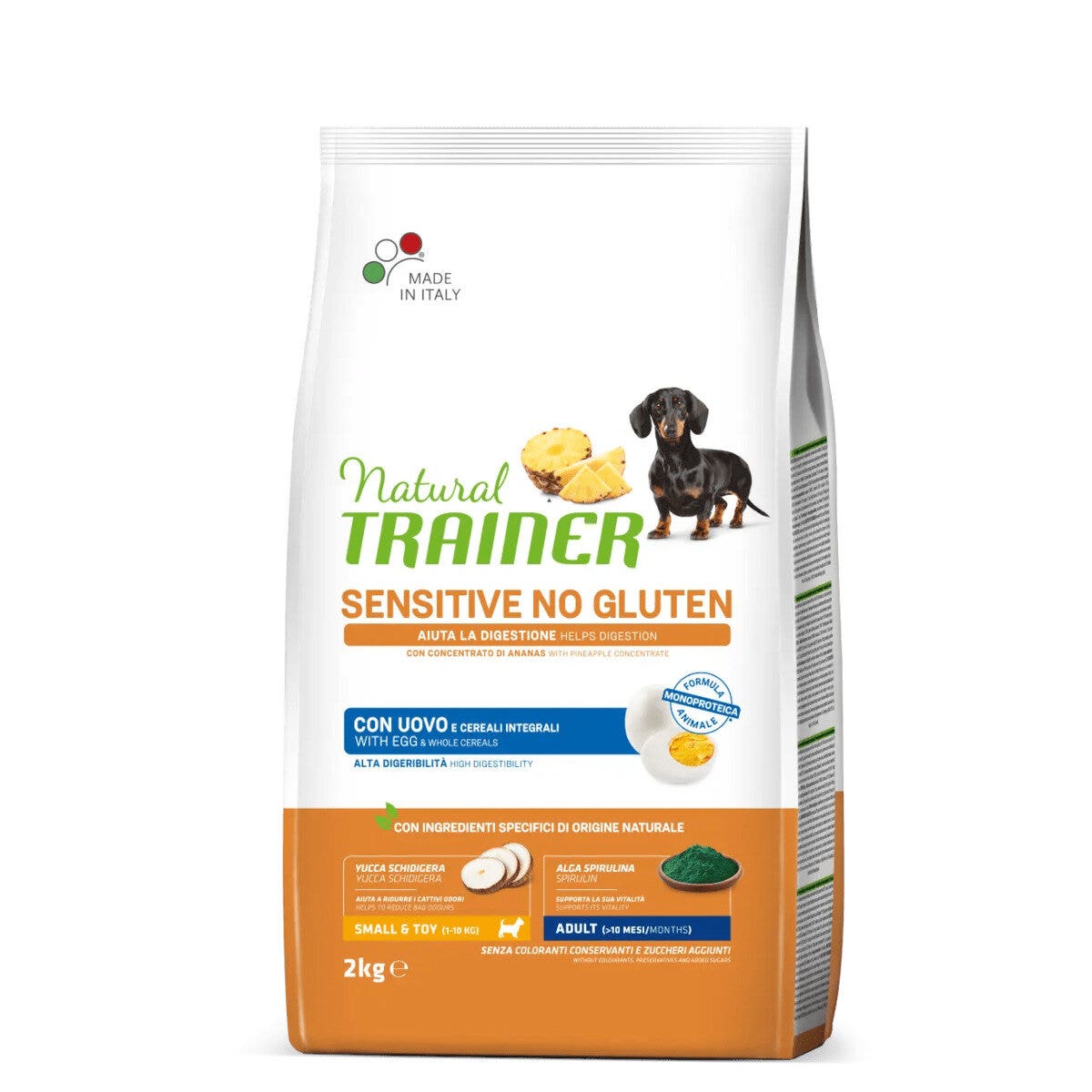 Natural trainer sensitive no gluten small & toy adult con uovo e cereali integrali per cani toy 2kg