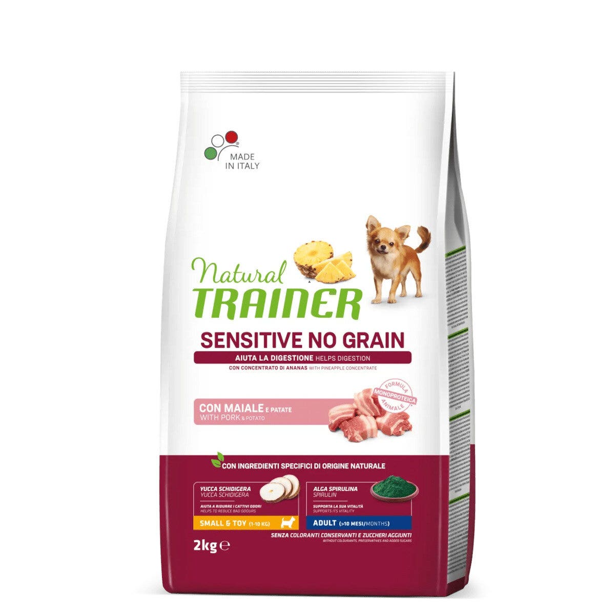 Natural trainer sensitive no grain small & toy adult con maiale per cani toy 2kg