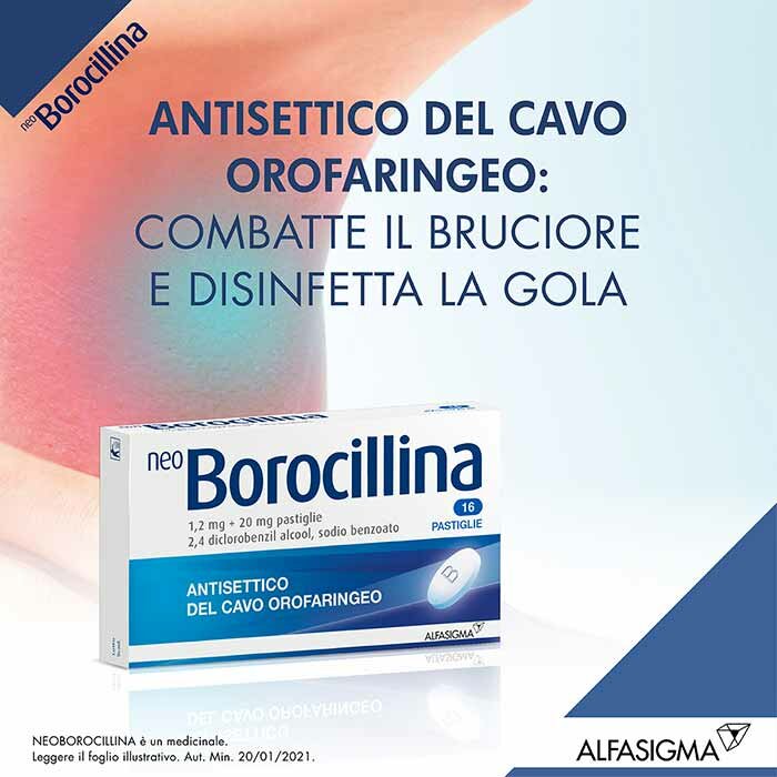 Neo Borocillina 1,2mg +20mg Antisettico Cavo Orofaringeo 16 Pastiglie