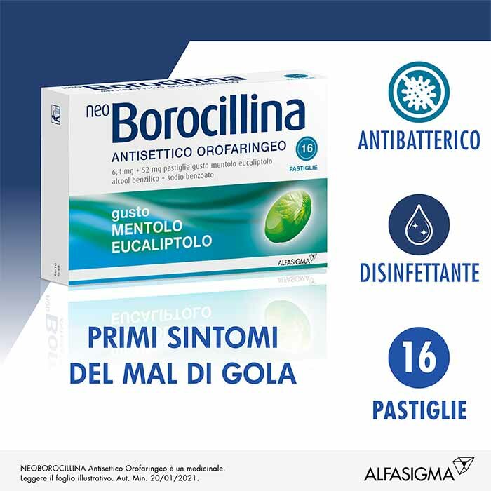 Neo Borocillina Antisettico Orofaringeo 16 Pastiglie Mentolo Eucaliptolo