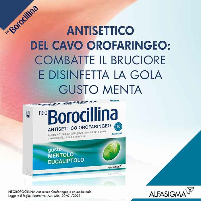 Neo Borocillina Antisettico Orofaringeo 16 Pastiglie Mentolo Eucaliptolo