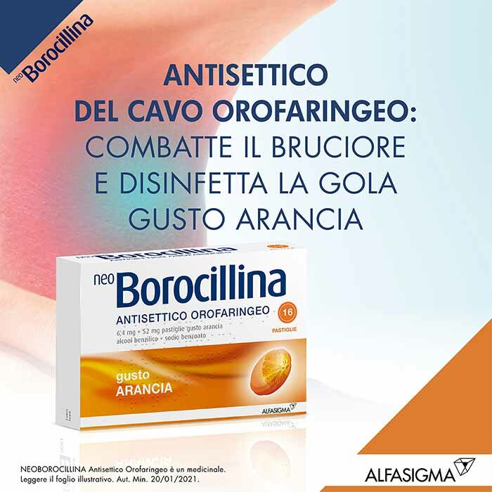 Neo Borocillina Antisettico Orofaringeo Arancia 16 Pastiglie