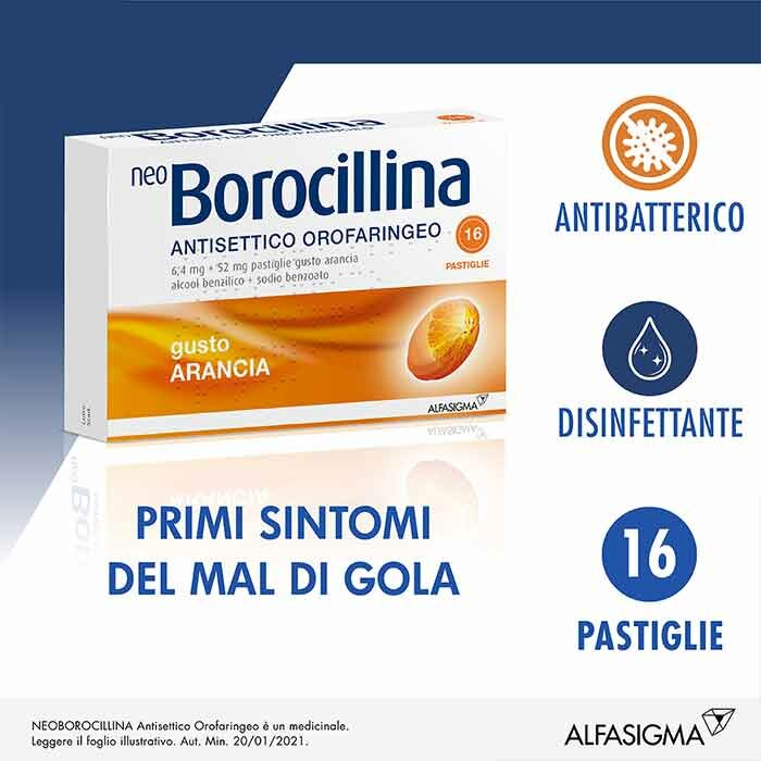 Neo Borocillina Antisettico Orofaringeo Arancia 16 Pastiglie