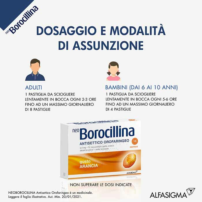 Neo Borocillina Antisettico Orofaringeo Arancia 16 Pastiglie