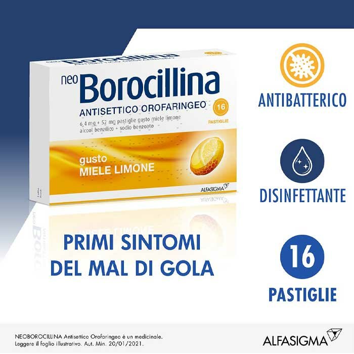 Neo Borocillina Antisettico Orofaringeo Limone e Miele 16 Pastiglie