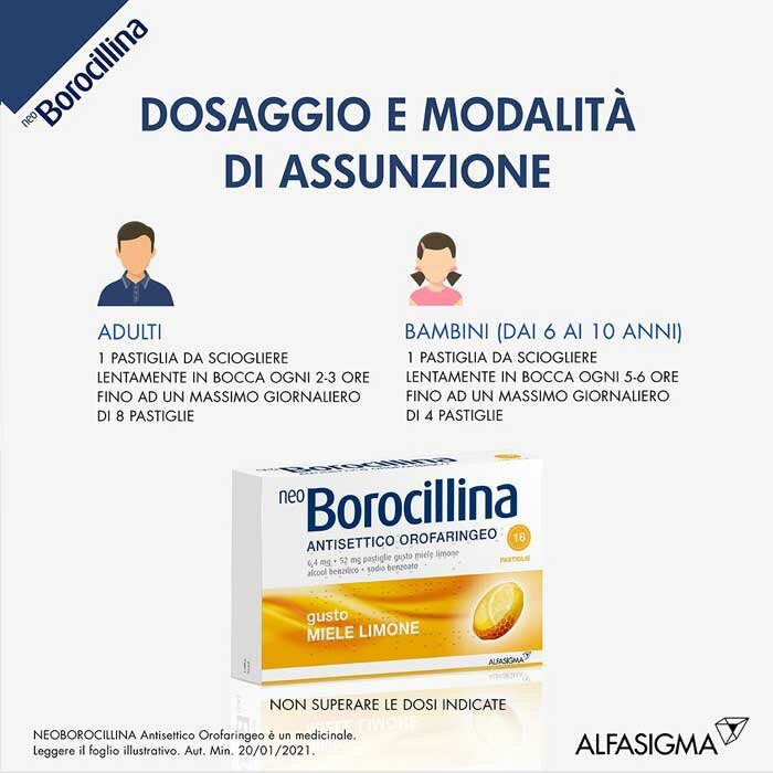 Neo Borocillina Antisettico Orofaringeo Limone e Miele 16 Pastiglie