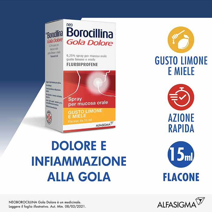 NeoBorocillina Gola Dolore Spray limone e miele 15 ml