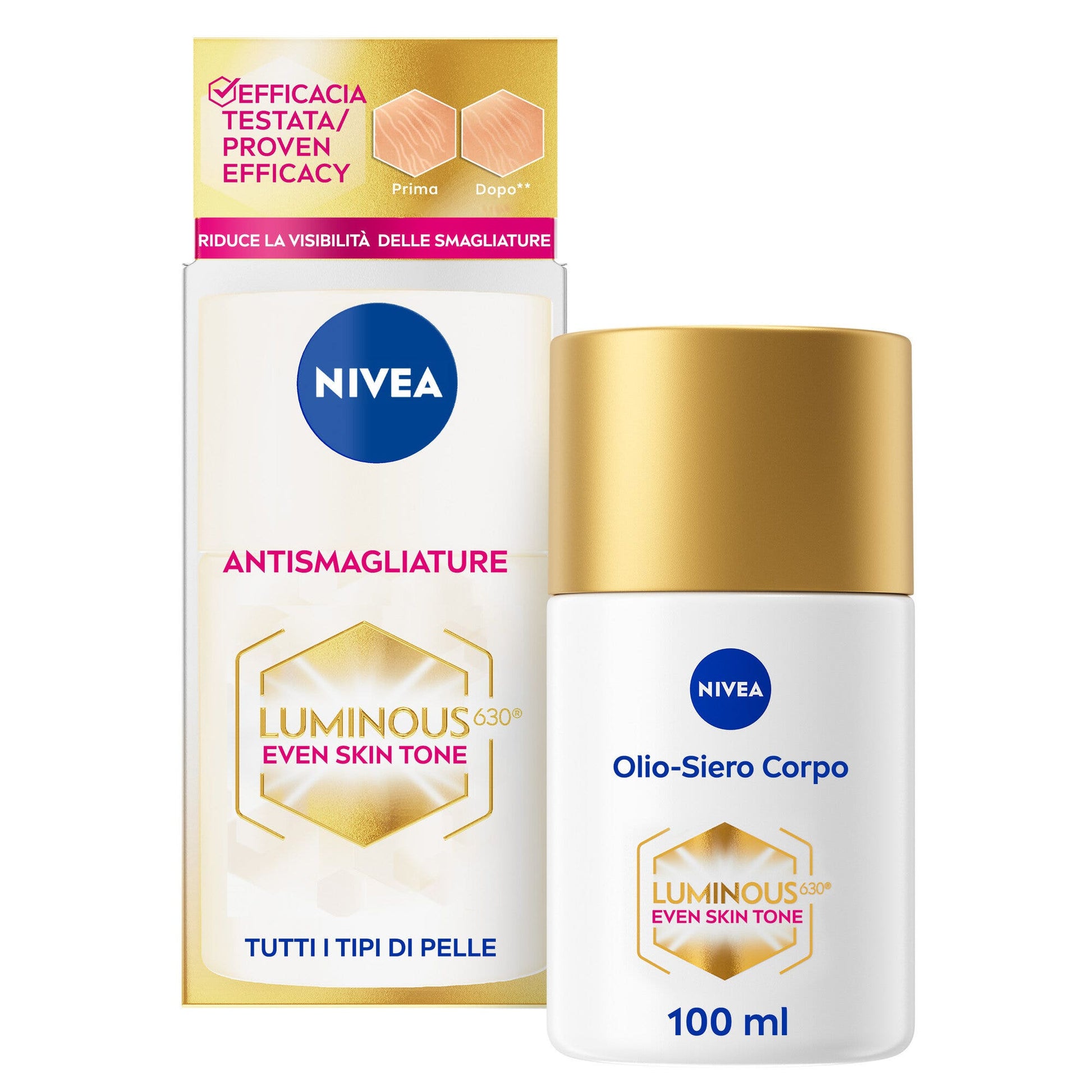 Nivea luminous 630 even skin tone olio-siero corpo antismagliature 100ml