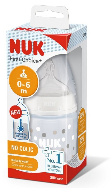 Nuk biberon first choice+ temperature control in polipropilene da 150 ml tettarella silicone 0-6 mesi