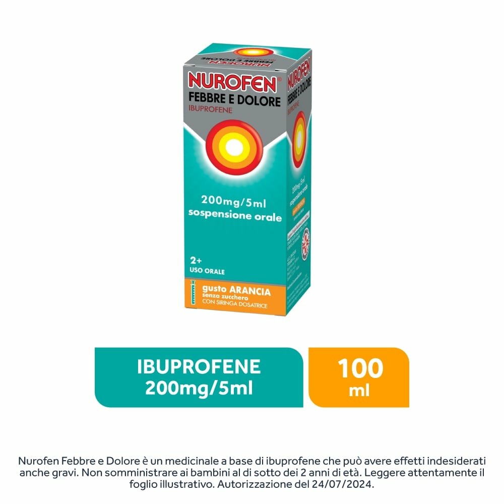 Nurofen Febbre e Dolore Bambini 200 mg/5 ml Sospensione Orale Arancia 100 ml