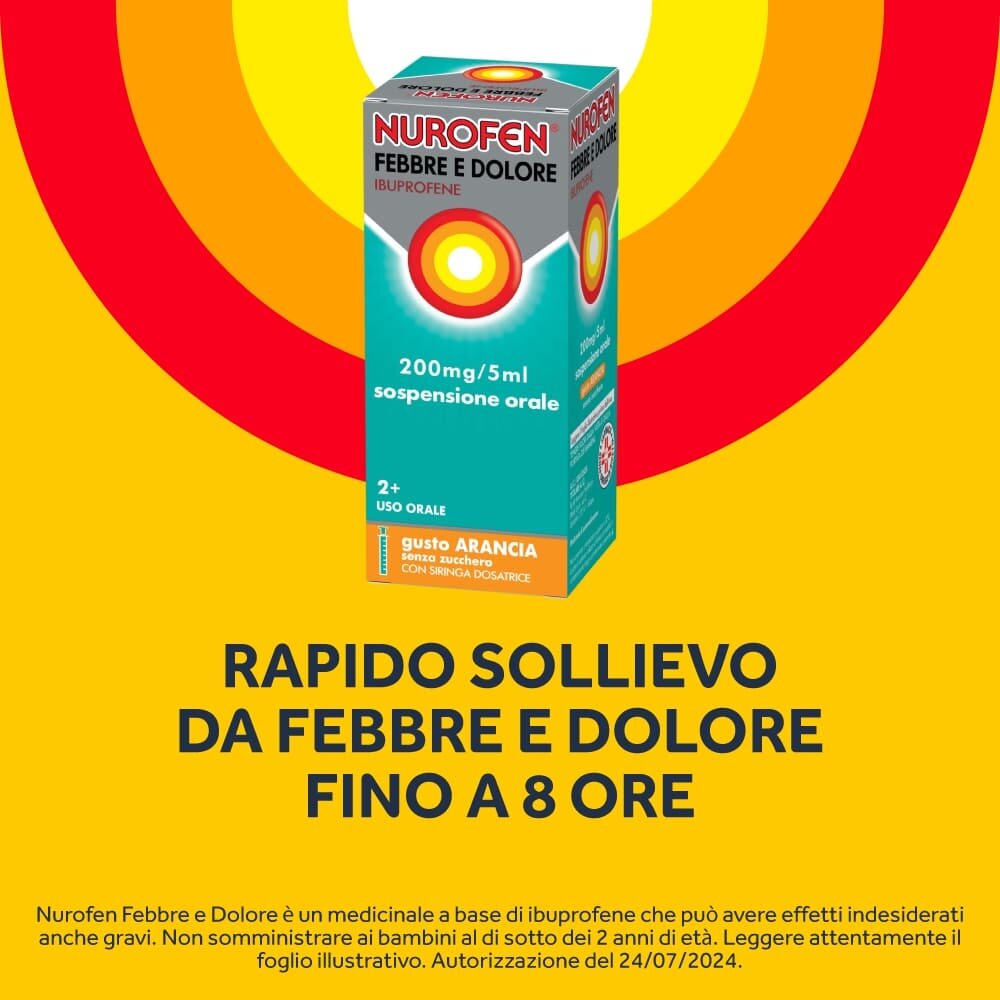 Nurofen Febbre e Dolore Bambini 200 mg/5 ml Sospensione Orale Arancia 100 ml