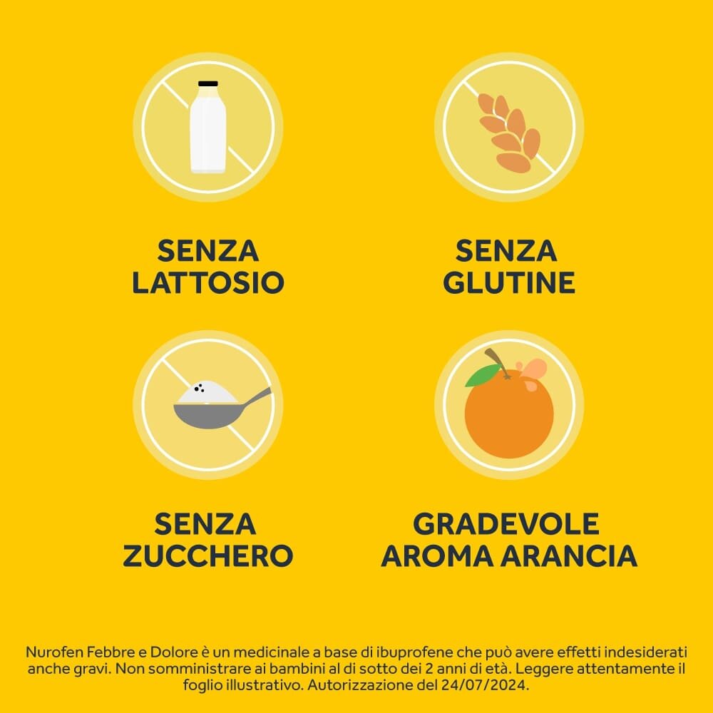 Nurofen Febbre e Dolore Bambini 200 mg/5 ml Sospensione Orale Arancia 100 ml