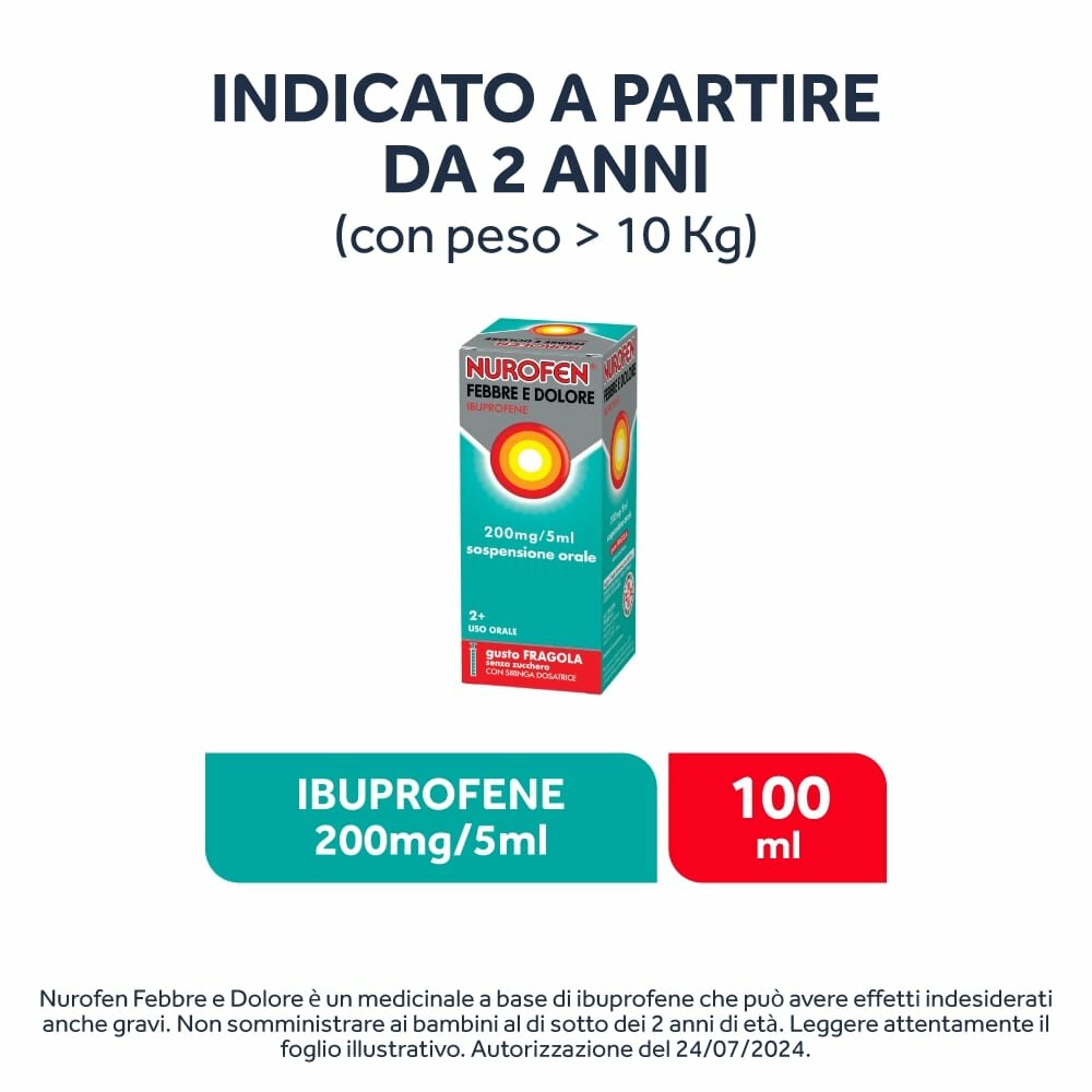 Nurofen Febbre e Dolore Bambini 200 mg/5 ml  Sospensione Orale Fragola 100 ml