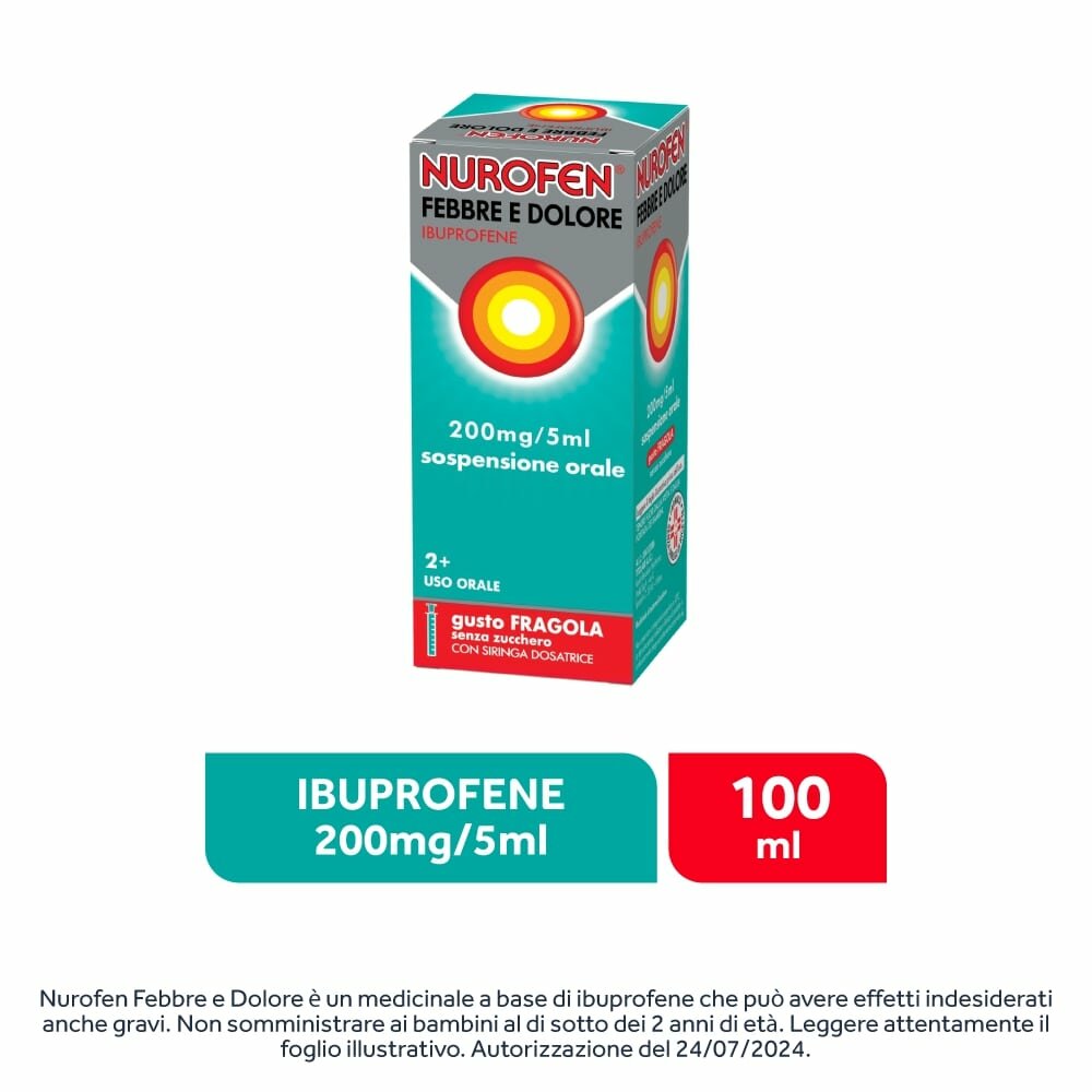 Nurofen Febbre e Dolore Bambini 200 mg/5 ml  Sospensione Orale Fragola 100 ml