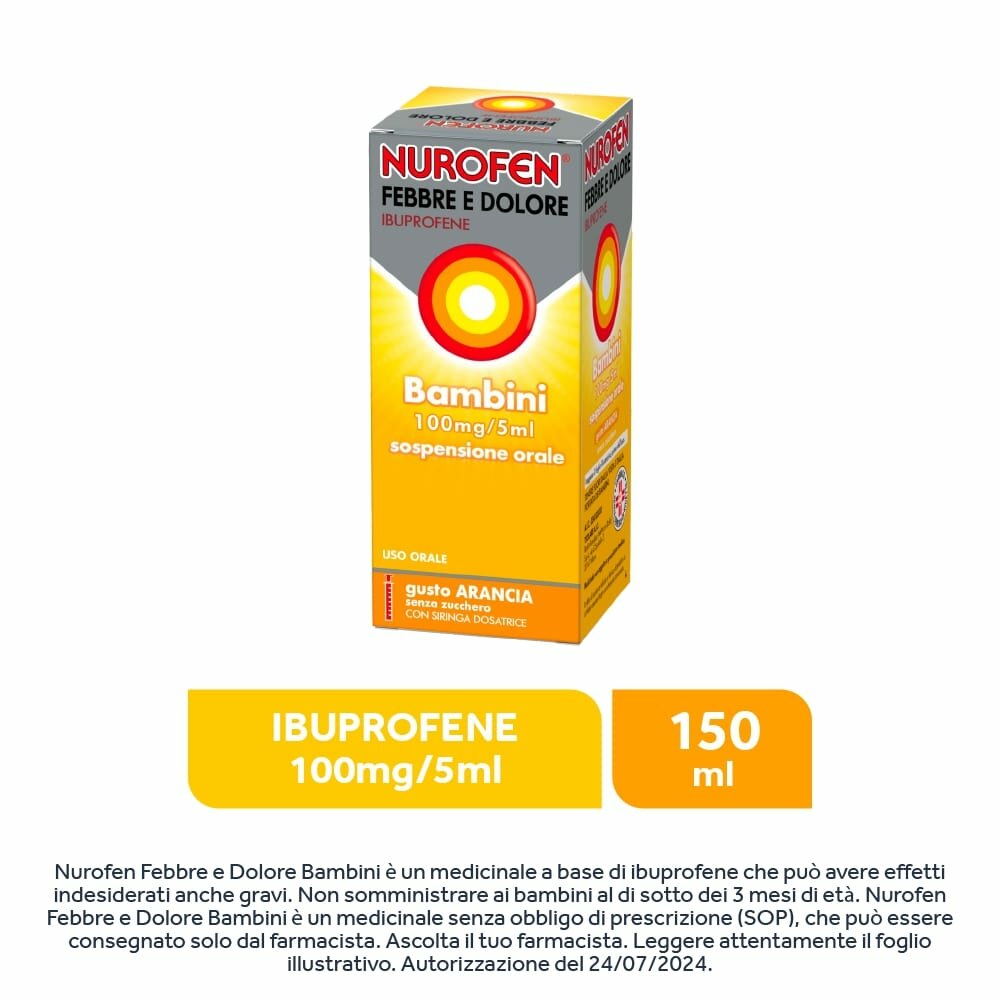 Nurofen Febbre e Dolore Bambini Ibrupofene Sospensione orale Arancia 100mg/5ml