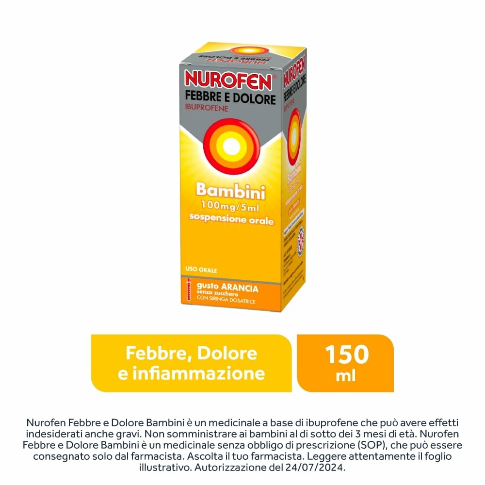 Nurofen Febbre e Dolore Bambini Ibrupofene Sospensione orale Arancia 100mg/5ml