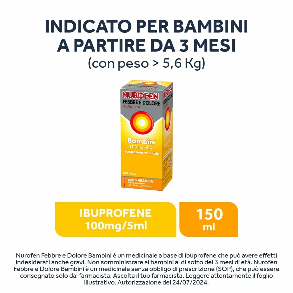 Nurofen Febbre e Dolore Bambini Ibrupofene Sospensione orale Arancia 100mg/5ml