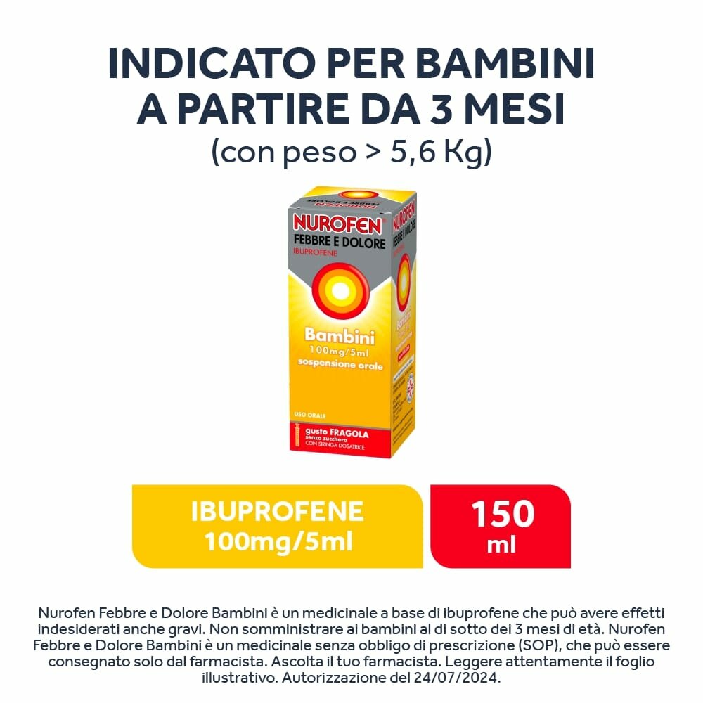 Nurofen Febbre e Dolore Bambini Ibuprofene Sospensione orale Fragola 150 ml