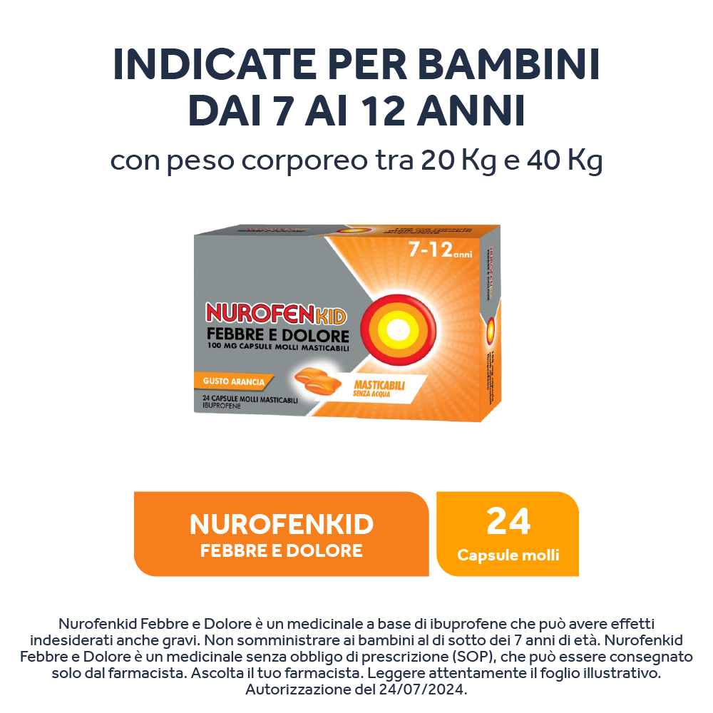 NurofenKid Febbre e Dolore 100 mg 24 Capsule