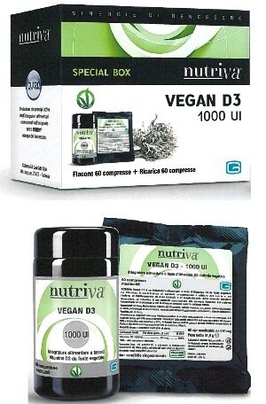 Nutriva vegan d3 60 compresse in flacone di vetro + ricarica da 60 compresse in busta