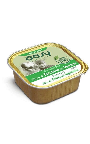 Oasy delizioso patÃ¨ per cani adulti light gusto tacchino e verdure 150g