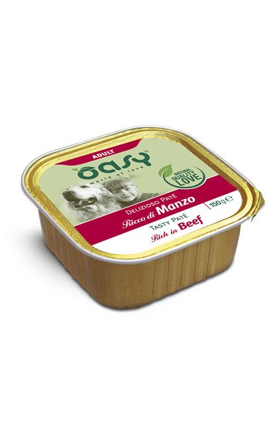 Oasy delizioso patÃ© ricco di manzo per cani adulti 150g