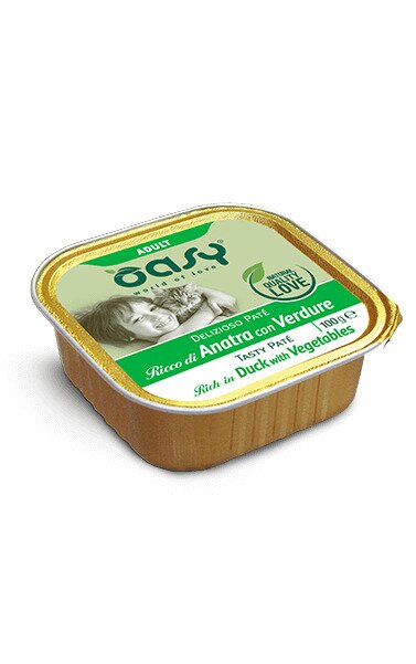 Oasy delizioso patè per gatti adult ricco di anatra con verdure 100g