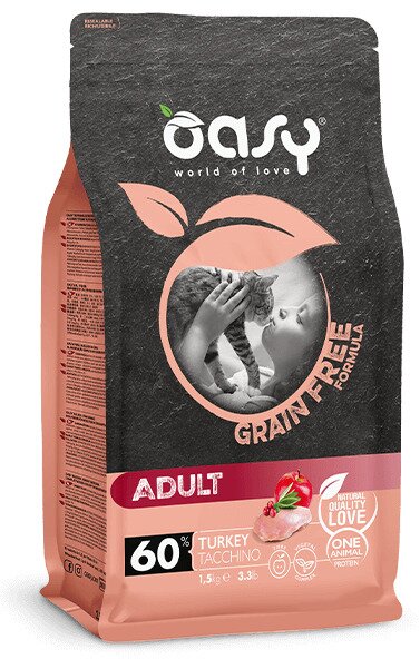 Oasy grain free formula adult tacchino cibo secco per gatti 1,5kg