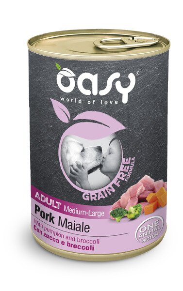 Oasy grain free formula cibo umido maiale per cani adulti taglia media/grande 400g