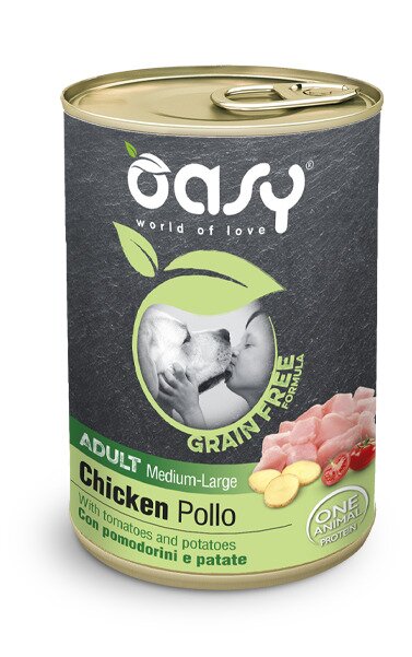 Oasy grain free formula cibo umido pollo per cani adulti taglia media/large 400g
