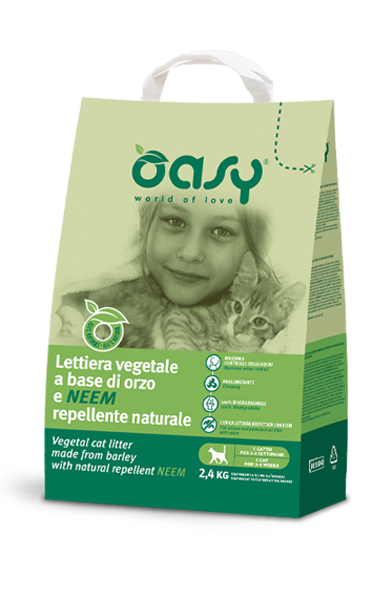 Oasy lettiera vegetale orzo e neem repellente naturale 6 litri