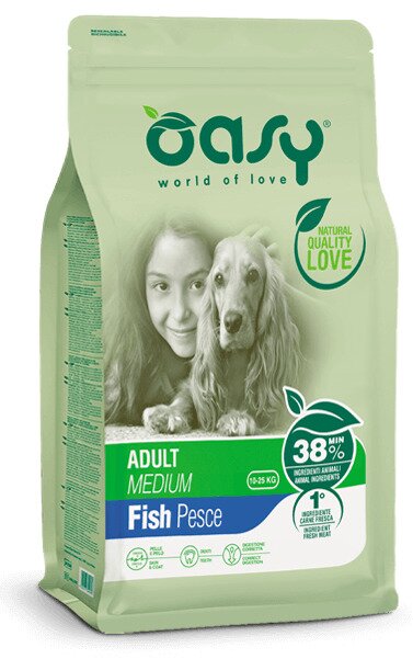 Oasy lifestage adult medium con pesce cibo secco per cani 3 kg