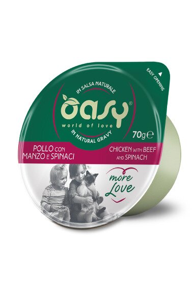 Oasy more love gatto pollo con manzo e spinaci 70g