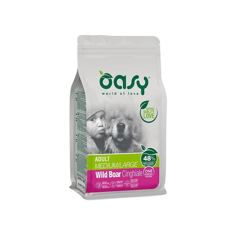 Oasy one animal protein adult medium & large con cinghiale per cani adulti 2.5kg