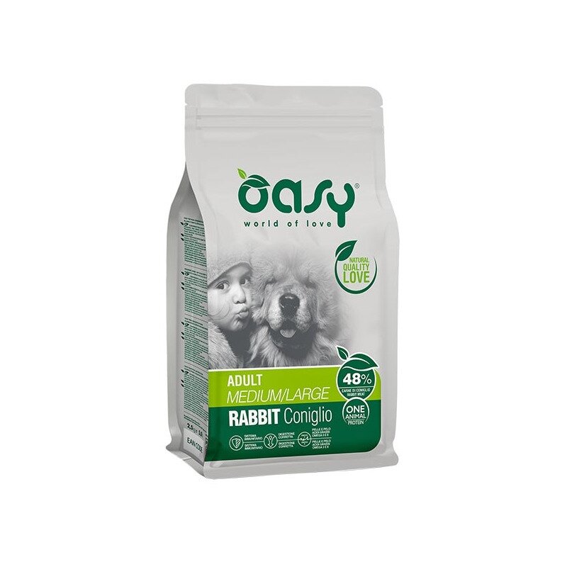 Oasy one animal protein adult medium & large con coniglio per cani adulti 2.5kg