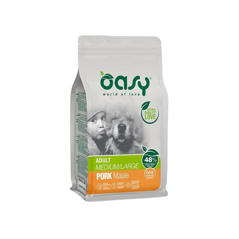 Oasy one animal protein adult medium & large con maiale per cani adulti 2.5kg