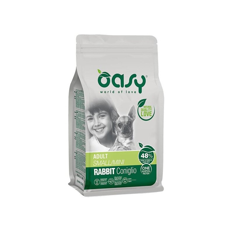 Oasy one animal protein adult small & mini con coniglio per cani adulti 2.5kg