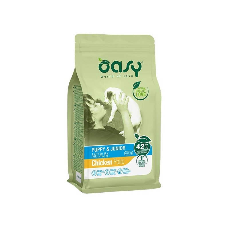 Oasy one animal protein puppy & junior medium con pollo per cani cuccioli 3kg