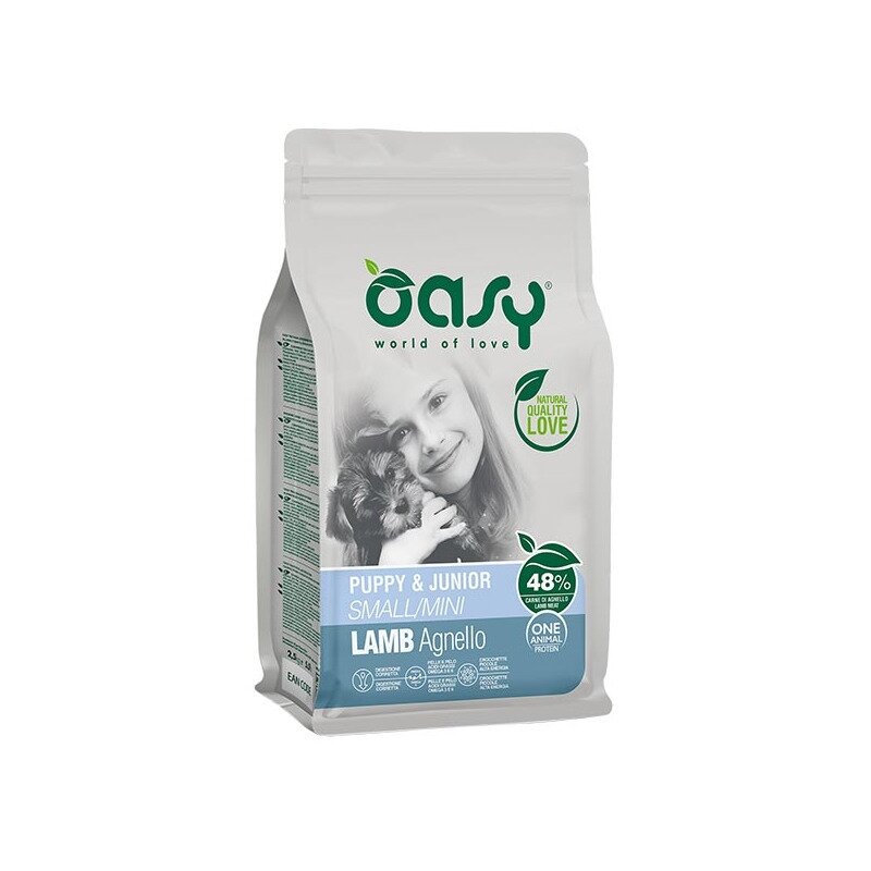 Oasy one animal protein puppy & junior small & mini con agnello per cani cuccioli 800g